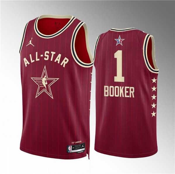 Mens 2024 All-Star #1 Devin Booker Crimson Stitched Basketball Jersey